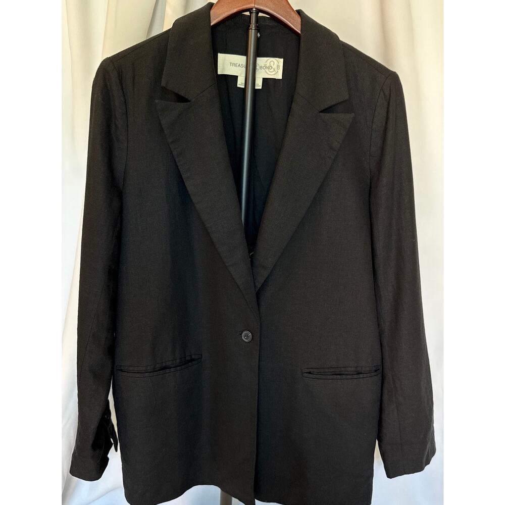 Treasure & Bond Linen Blend Boyfriend Blazer Black XS + Bonus Necklace Career - Picture 8 of 9